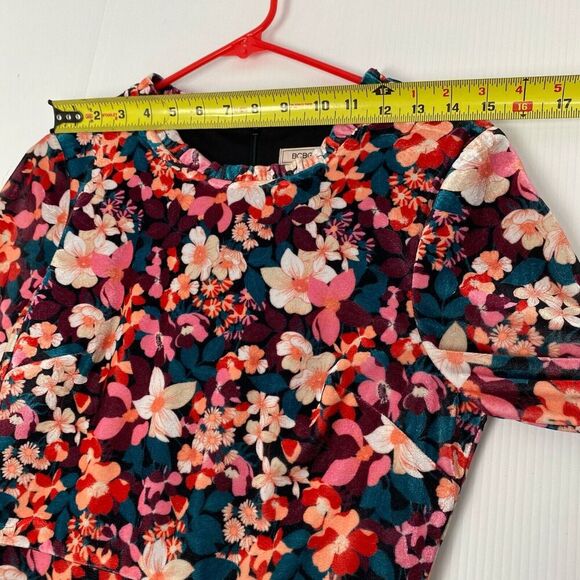 Bcbgeneration Velvet Floral Print Ruffle Trim Colorful Mini Dress Size 4 - Picture 6 of 13